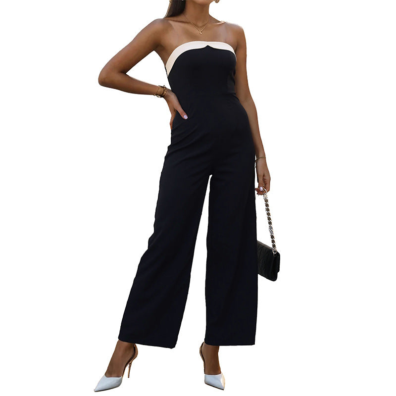 Damen Rückenfreier Jumpsuit Weites Bein Eleganter Brustakzent
