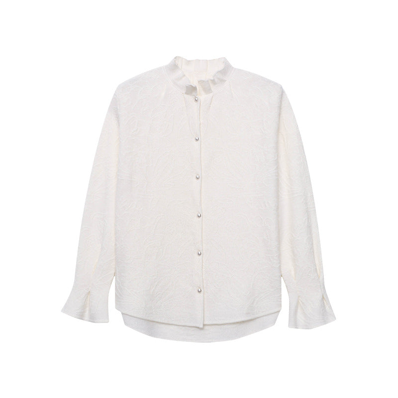 Damen Bluse mit Stickereien Feine Struktur Weiß