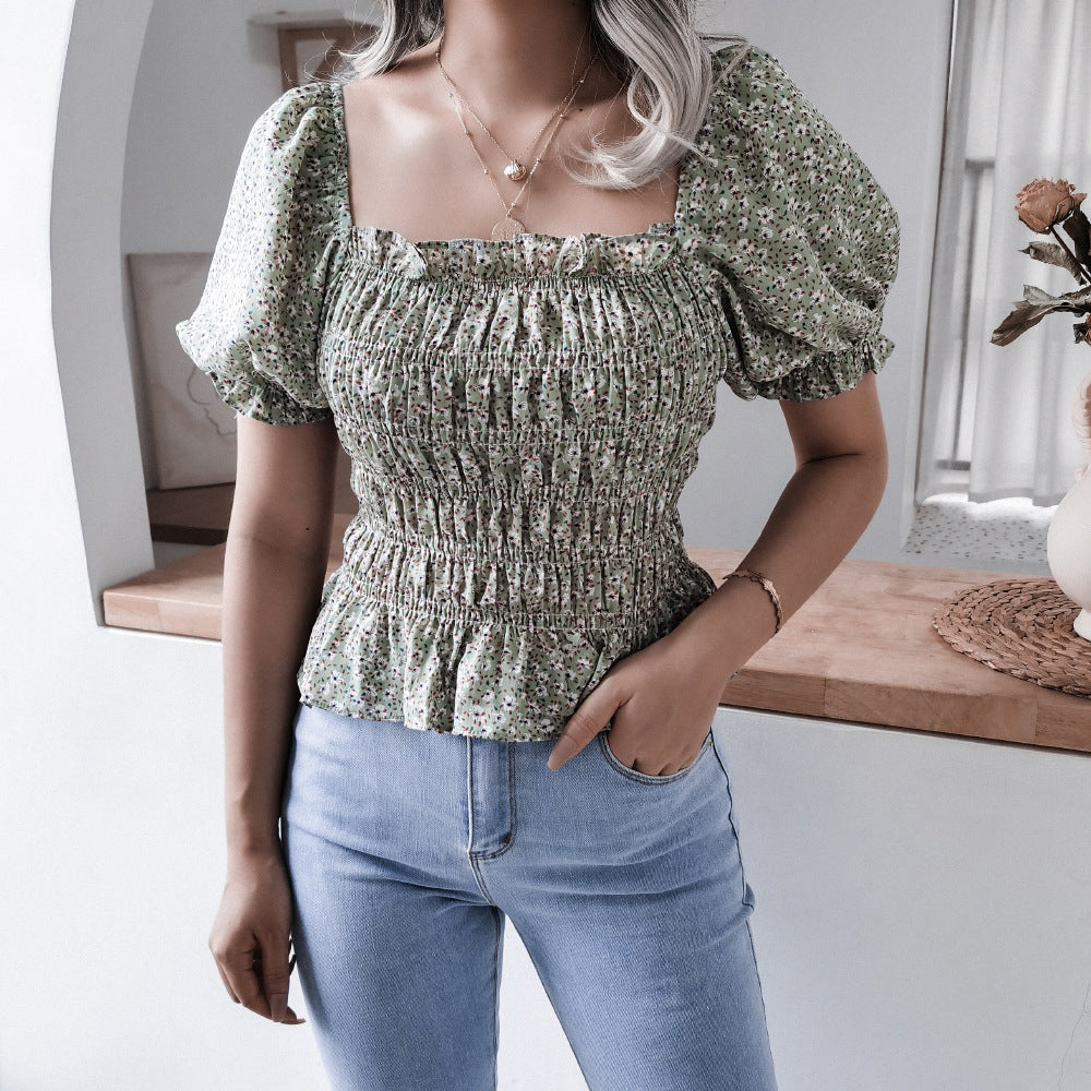 Damen Volantbluse Elastisch Puffärmel Eveloria