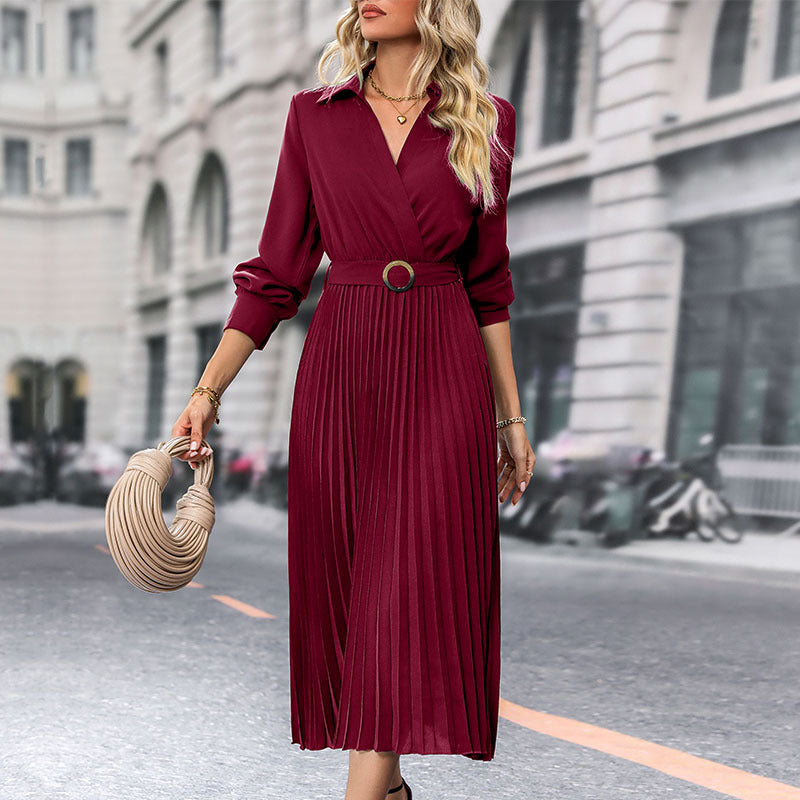 Damen Wickelkleid Elegantes Plissee-Details Eveloria