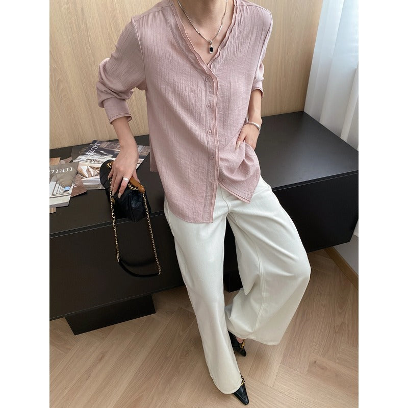 Damen Bluse mit Knöpfen V-Ausschnitt Modern Eveloria