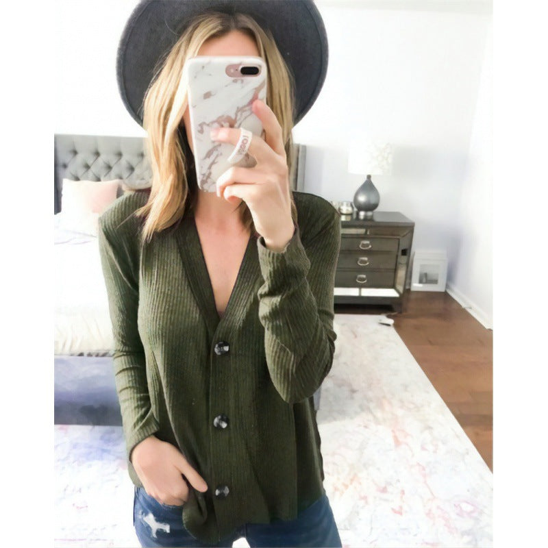 Damen Langarmshirt Dekorativer Knopf Detail Baumwolle Weiß