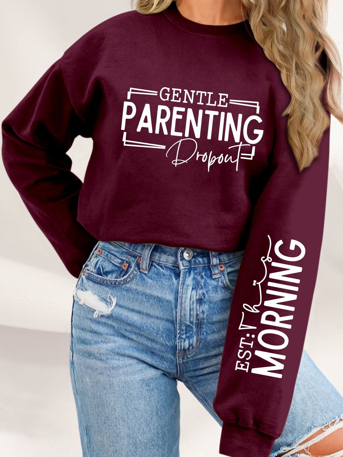 Damen Sweatshirt Elternschaftsmotiv Lässig Grau Eveloria