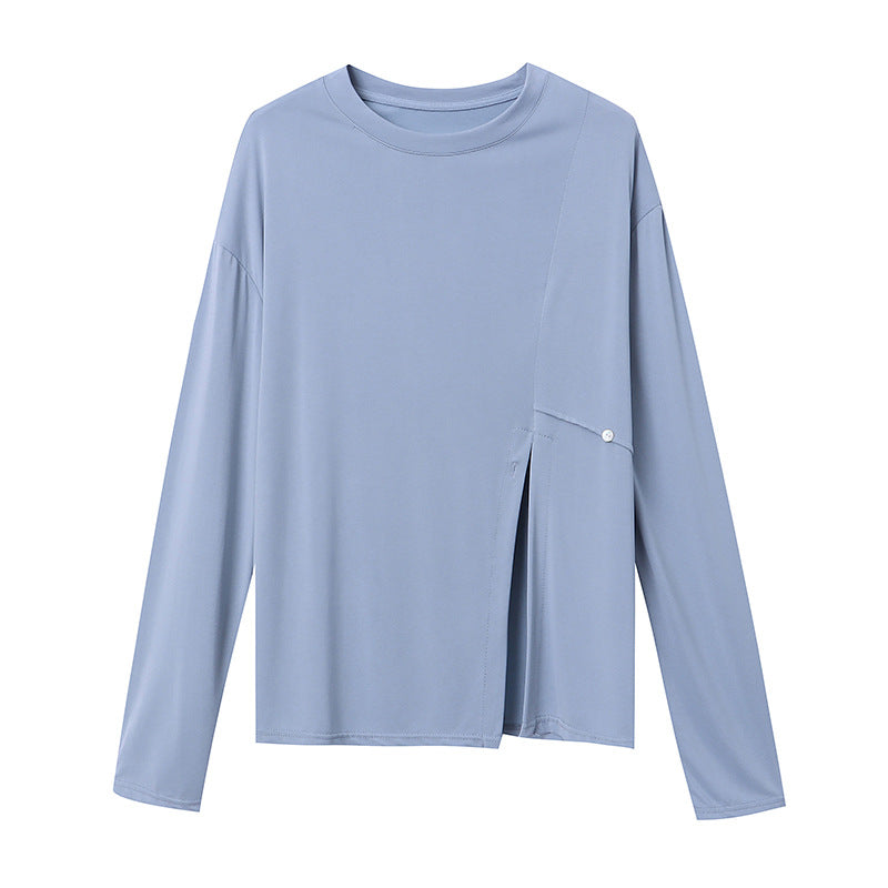Damen Oberteil Langarm Asymmetrisch Knopfdetails Eveloria