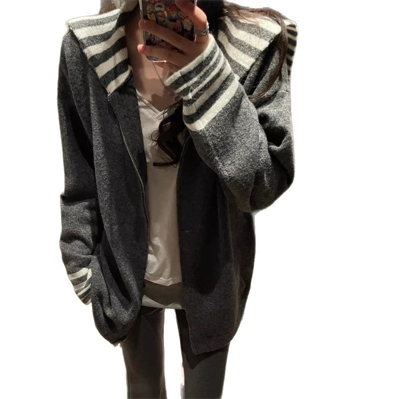 Damen Cardigan mit gestreiften Ärmeln Casual Modell