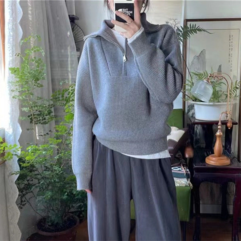Damen Pullover Hochkragen Reißverschluss Eveloria