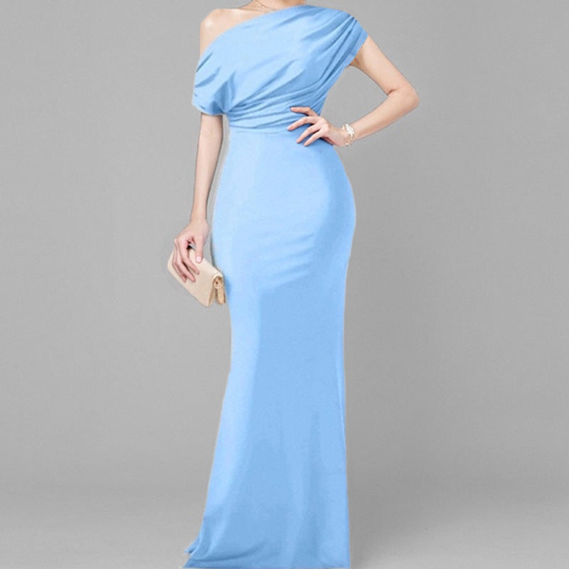 Damen Maxikleid Asymmetrischer Ausschnitt Tailliert Eveloria