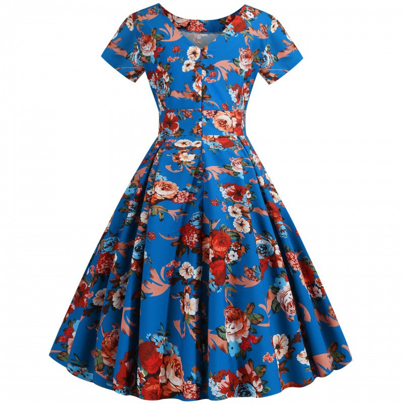 Damen Swingkleid Florales Design Tailliert