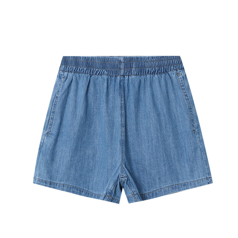 Damen Jeansshorts Elastischer Bund Weite Passform Blau
