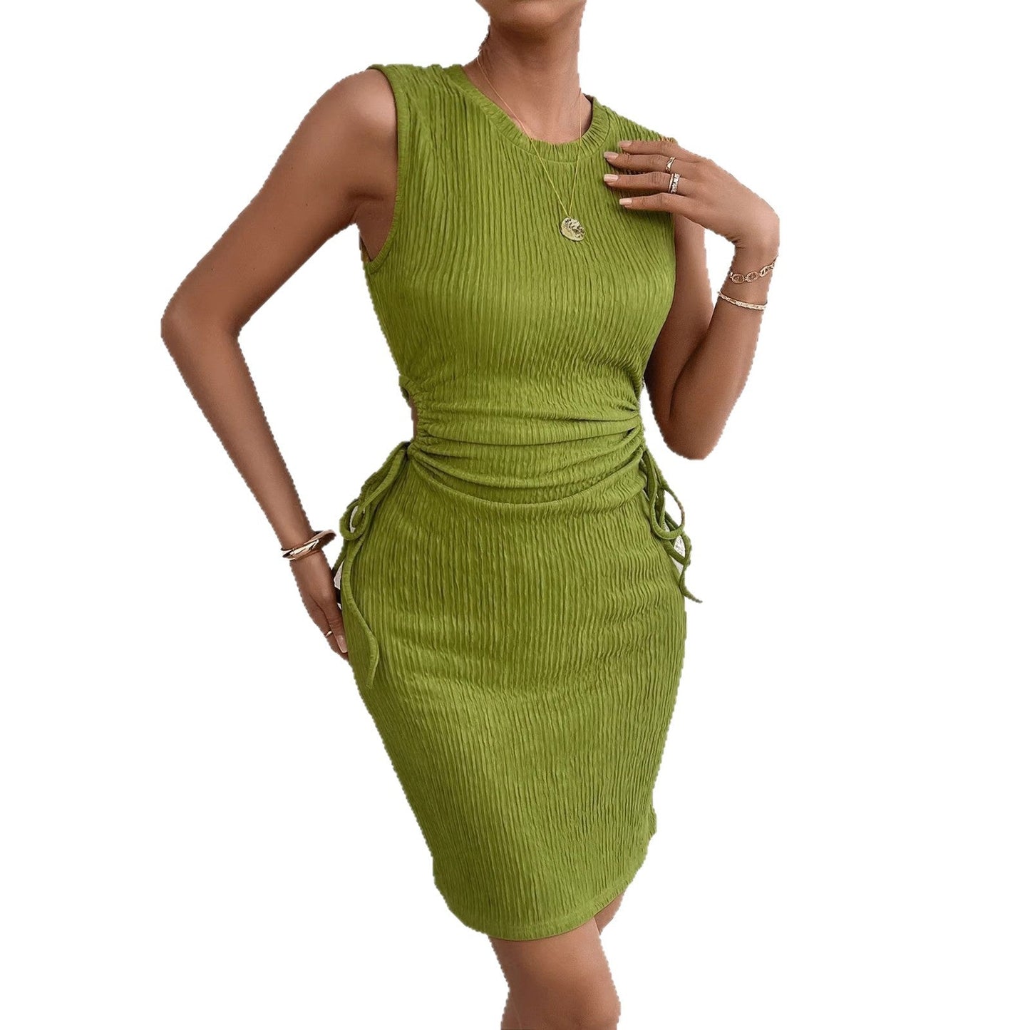 Eveloria Damen Wickelkleid Figurbetonung Raffung Braun