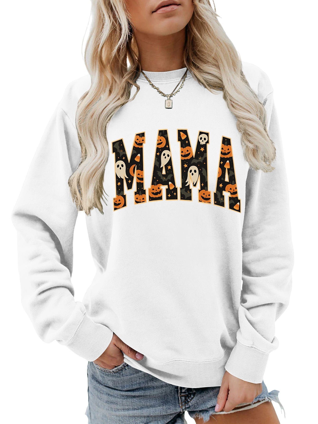 Damen Sweatshirt Halloween-Design Baumwolle Komfort Schnitt