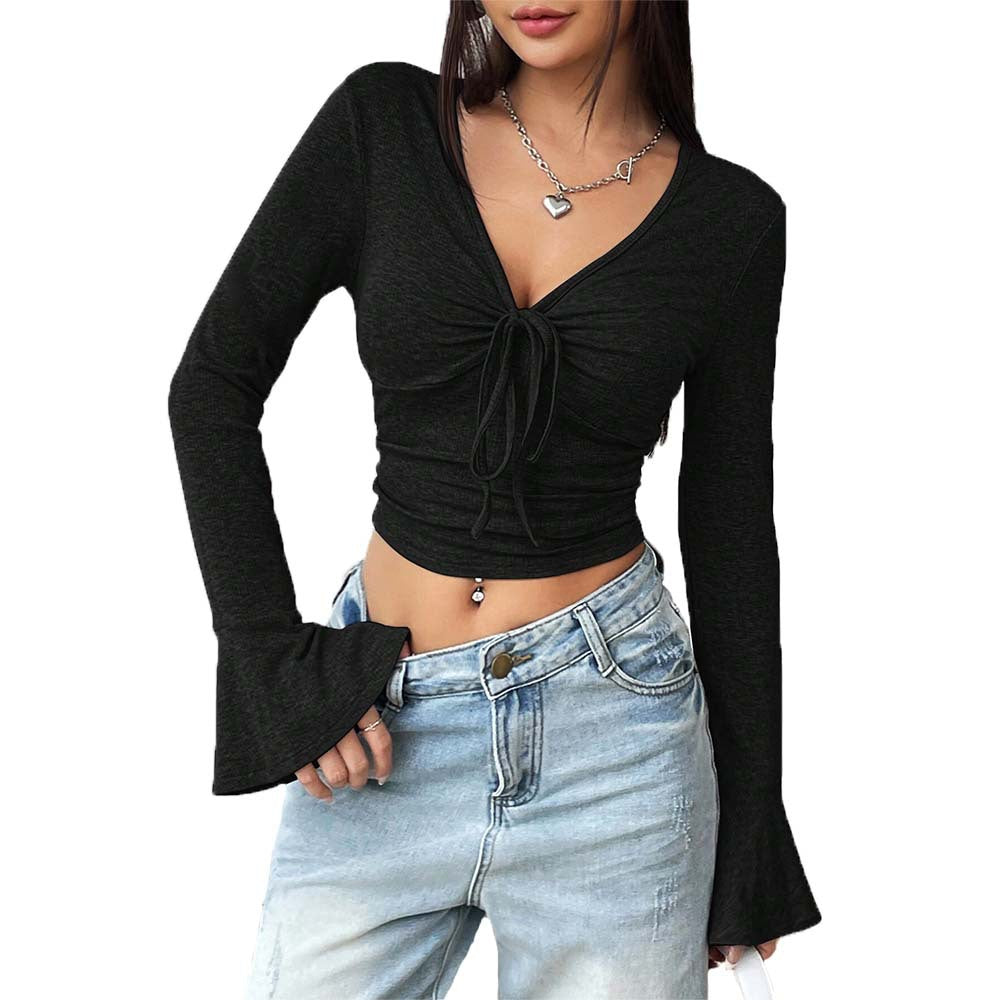 Damen Langarm Crop Raffiniertes Knoten Design Eveloria