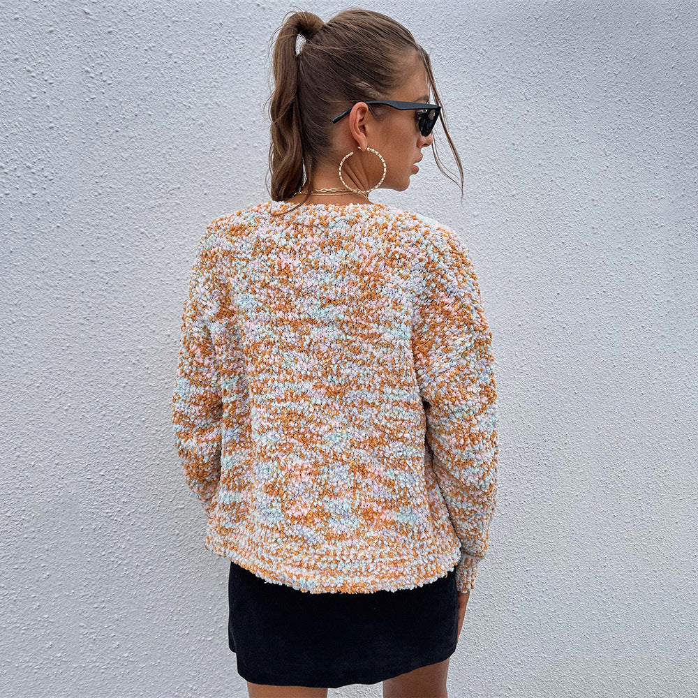 Damen Strickjacke Boucle-Design Kuschelig Grau