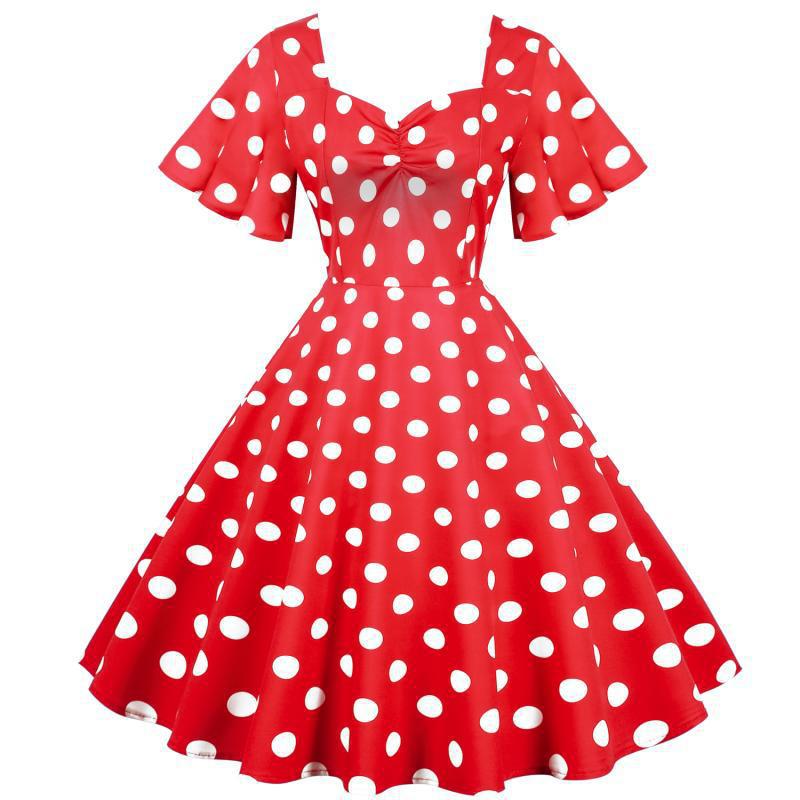 Damen Rockabilly Kleid Polka Dots Muster schwingender Saum