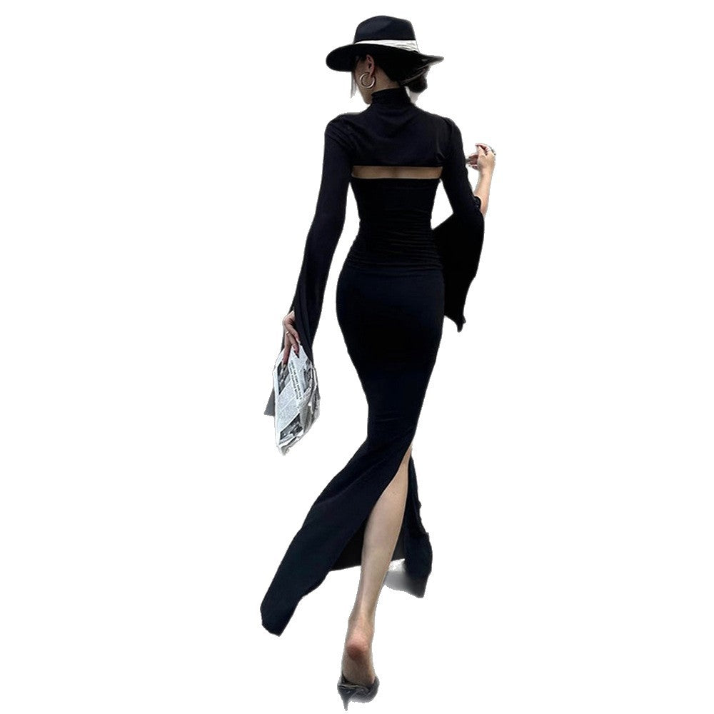 Damen Maxikleid Asymmetrischer Cut-Out Puffärmel Elegant
