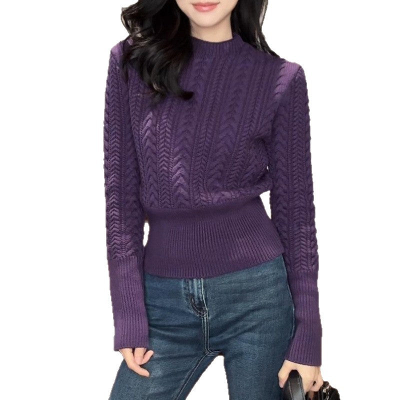 Damen Grobstrickpullover Rundhalsausschnitt Höher Bund Eveloria