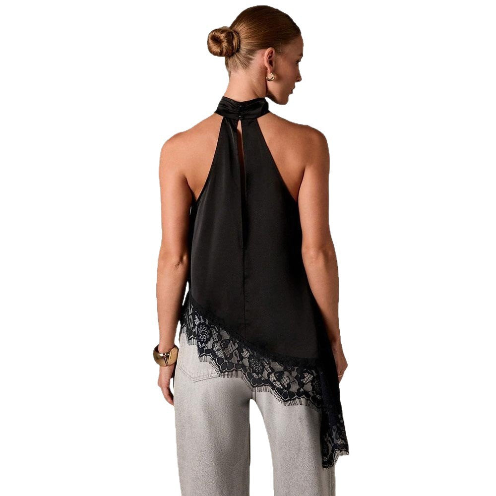 Damen Haltertop Spitzenbesatz Elegantes Design