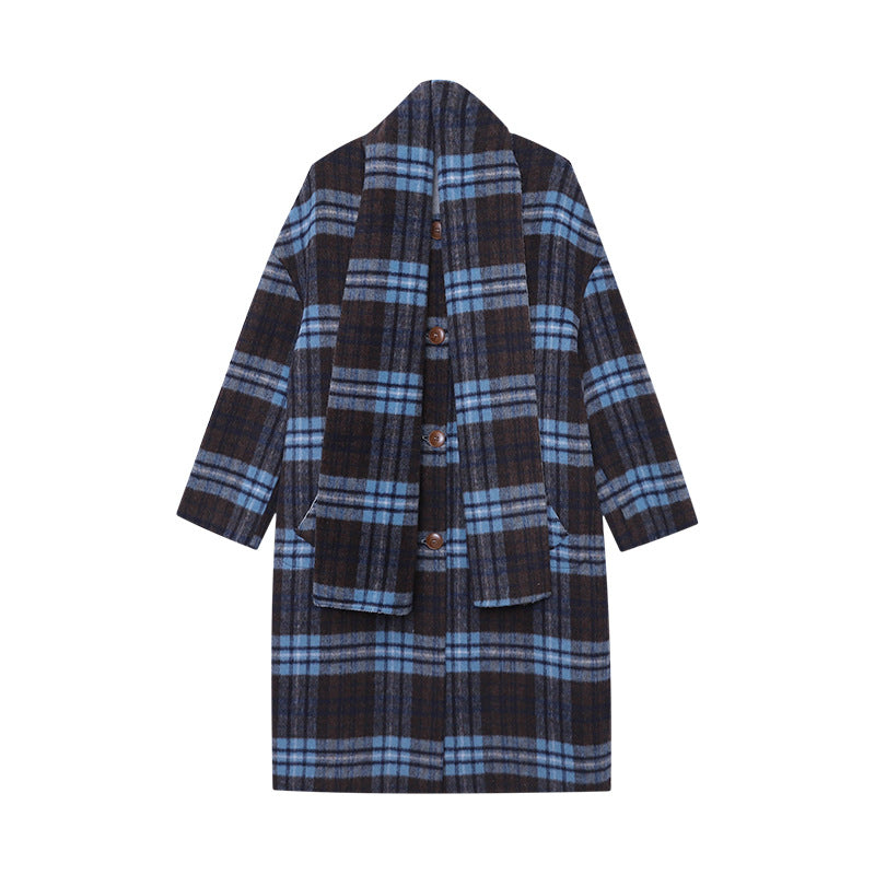 Damen Klassische Karierte Wolljacke Durchgehender Knopfverschluss