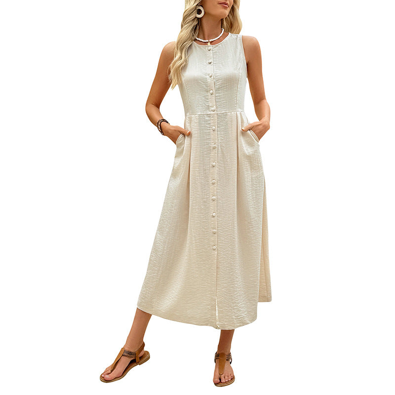 Damen Maxikleid mit Knöpfen und Taschen Eveloria