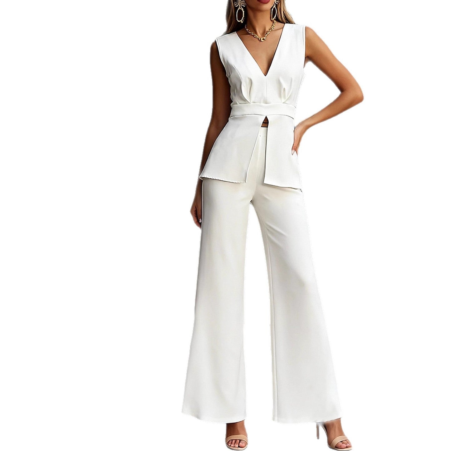 Damen Jumpsuit Tailliert V-Ausschnitt Eveloria