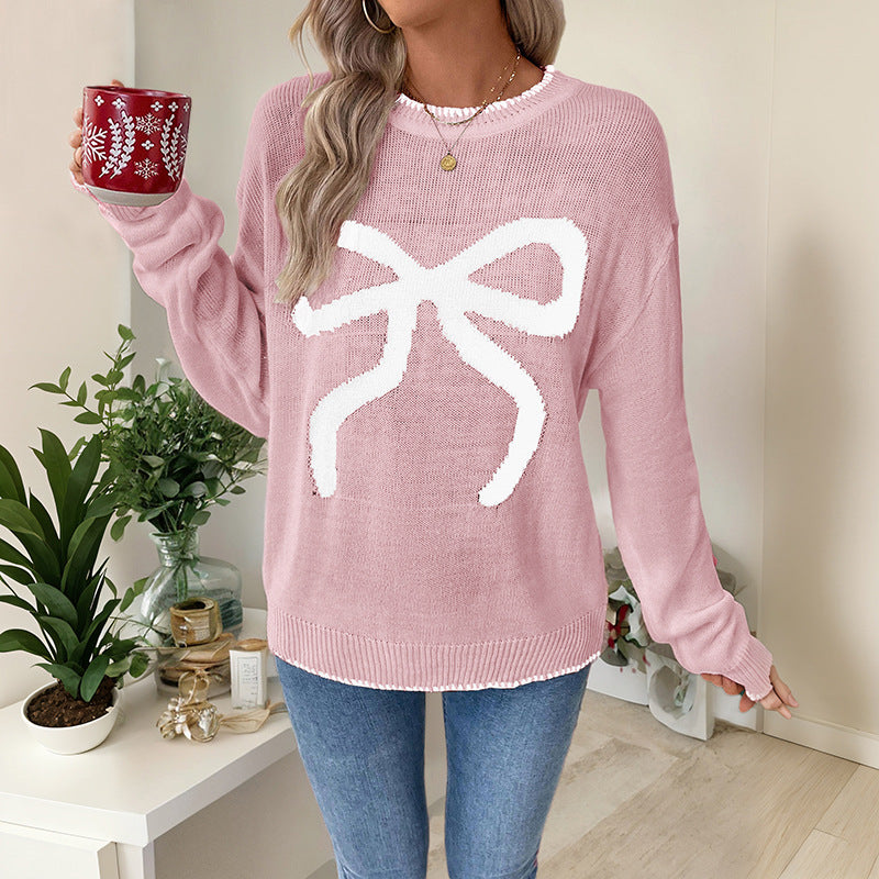 Damen Strickpullover Festlich Schleifenmotiv Lässig Eveloria