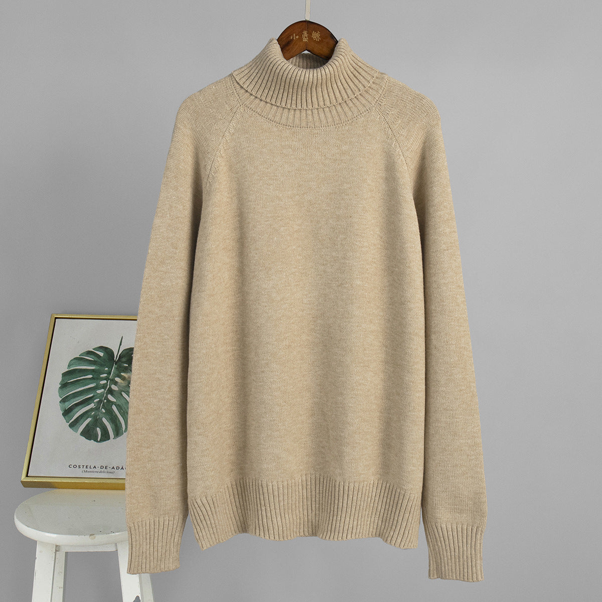 Damen Strickpullover Hochkragen Lässig