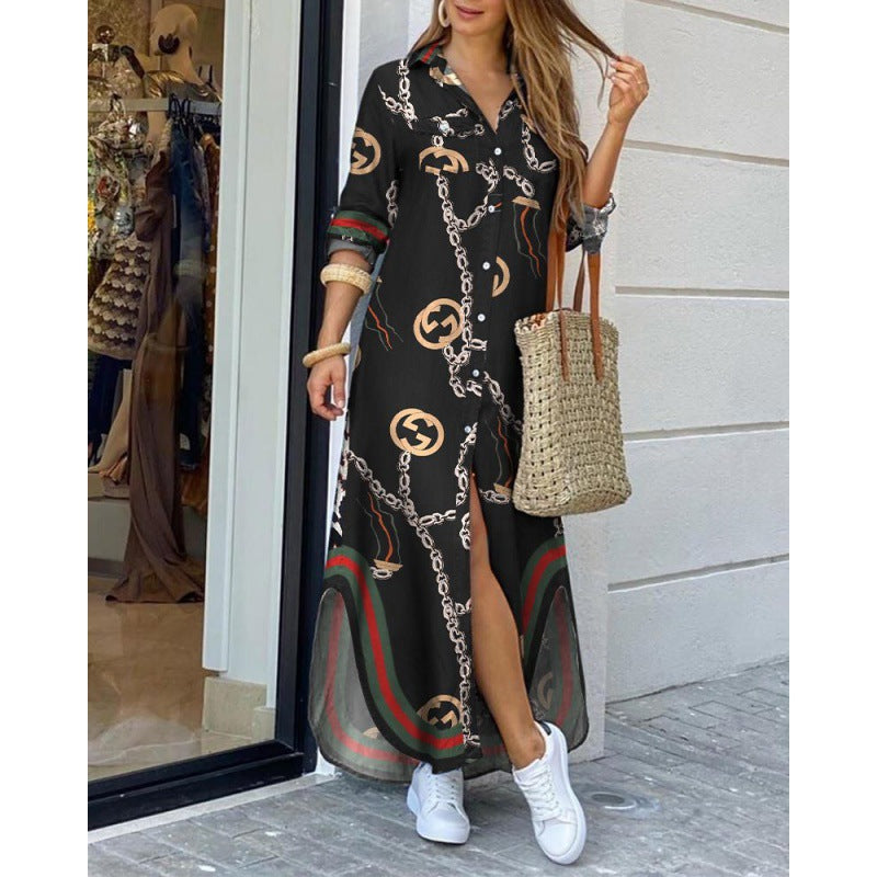 Damen Langarmkleid mit Print Feminin
