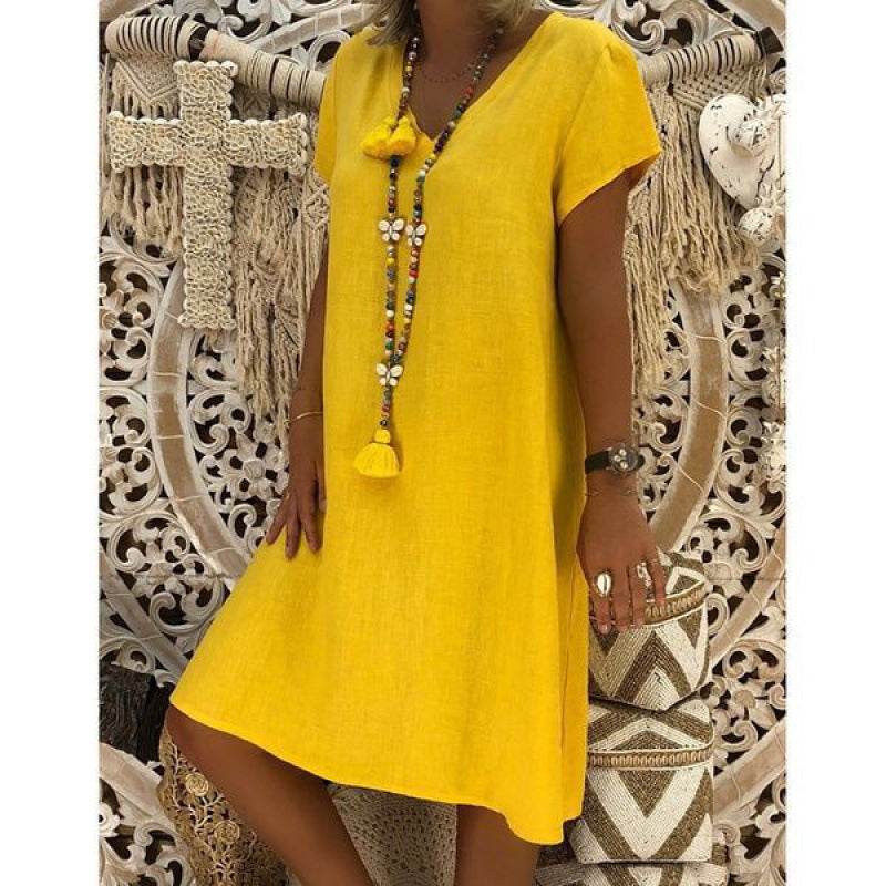 Damen Sommerkleid V-Ausschnitt Asymmetrisch Eveloria