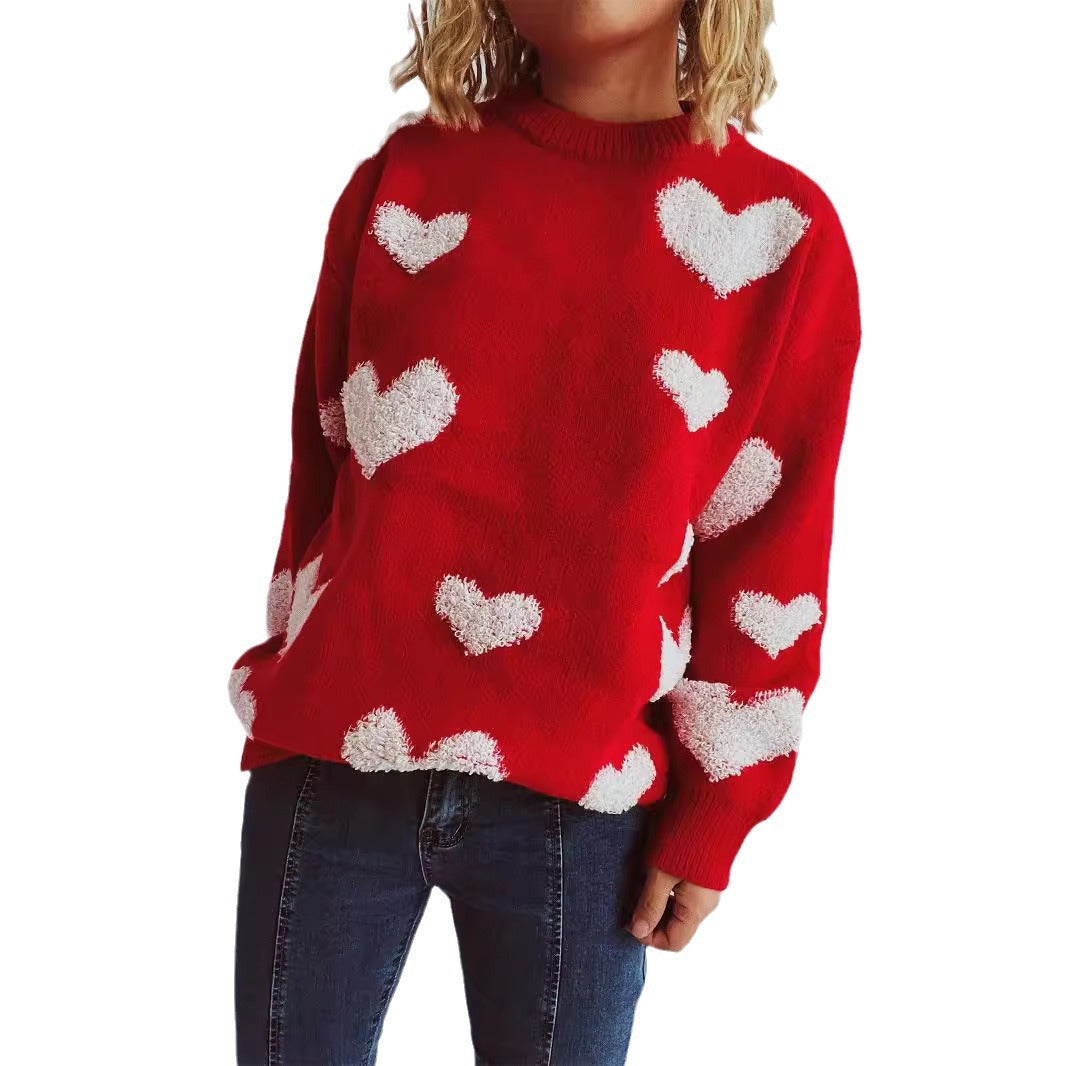 Damen Strickpullover Herzapplikationen Eveloria