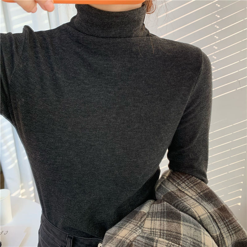 Damen Langarmshirt Hochkragen Eveloria Baumwolle Weiß