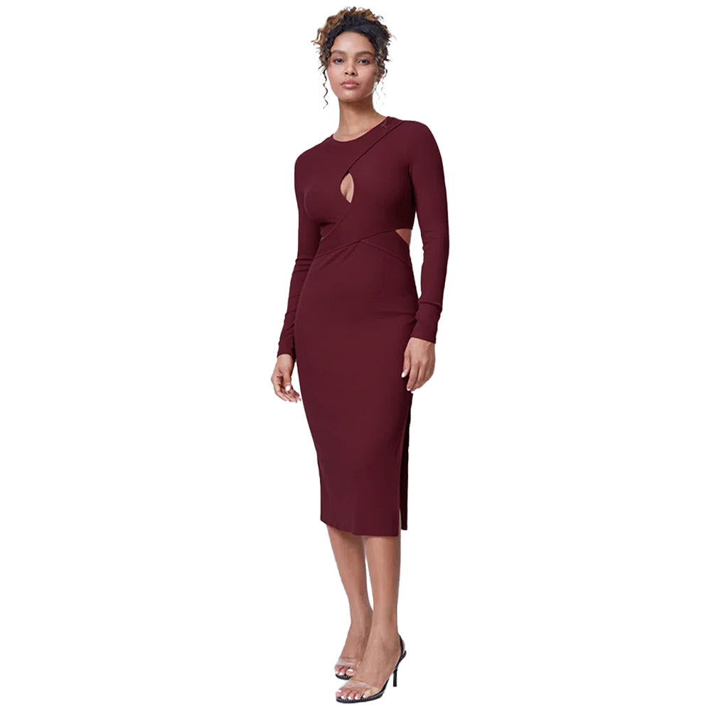 Damen Midikleid Figurbetont Cut-Out-Details Eveloria