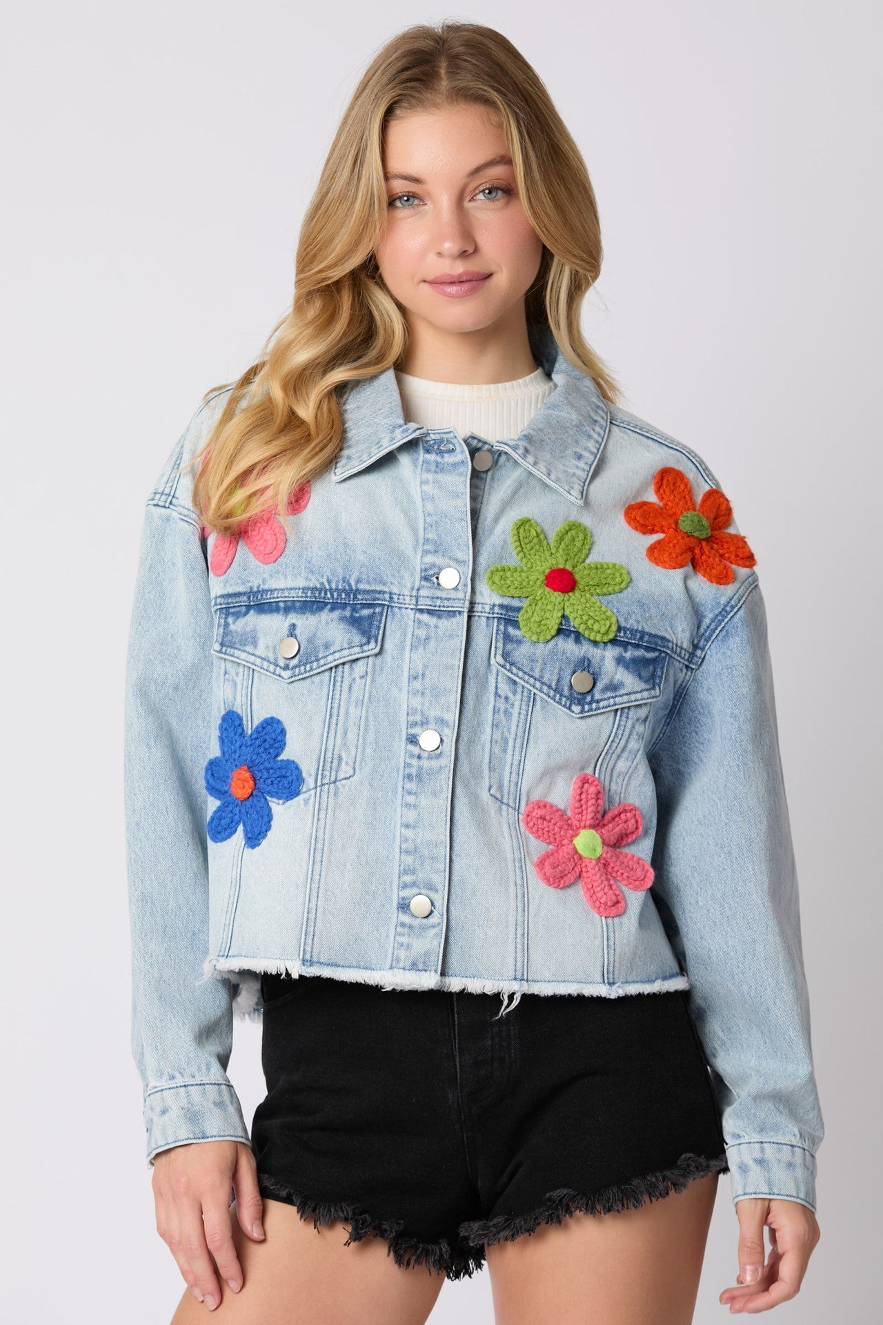 Damen Jeansjacke Sportlich Bunt Eveloria