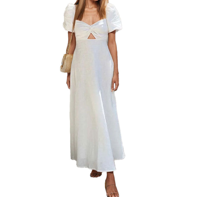 Damen Maxikleid mit Schlüsselmuster und Puffärmeln Eveloria