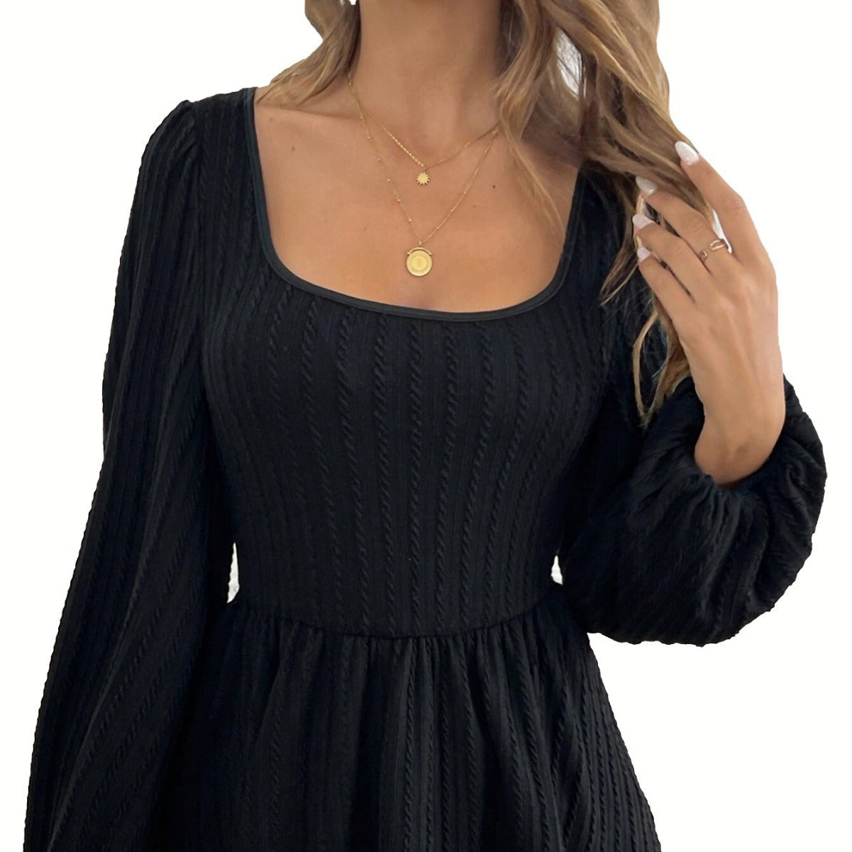 Damen Longsleeve Oberteil Weite Puffärmel Rundhalsausschnitt Eveloria