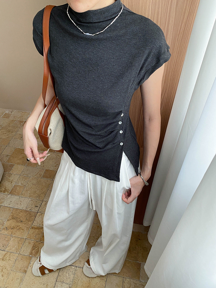 Damen Oberteil mit Knopfleiste und Gerafftem Detail Eveloria