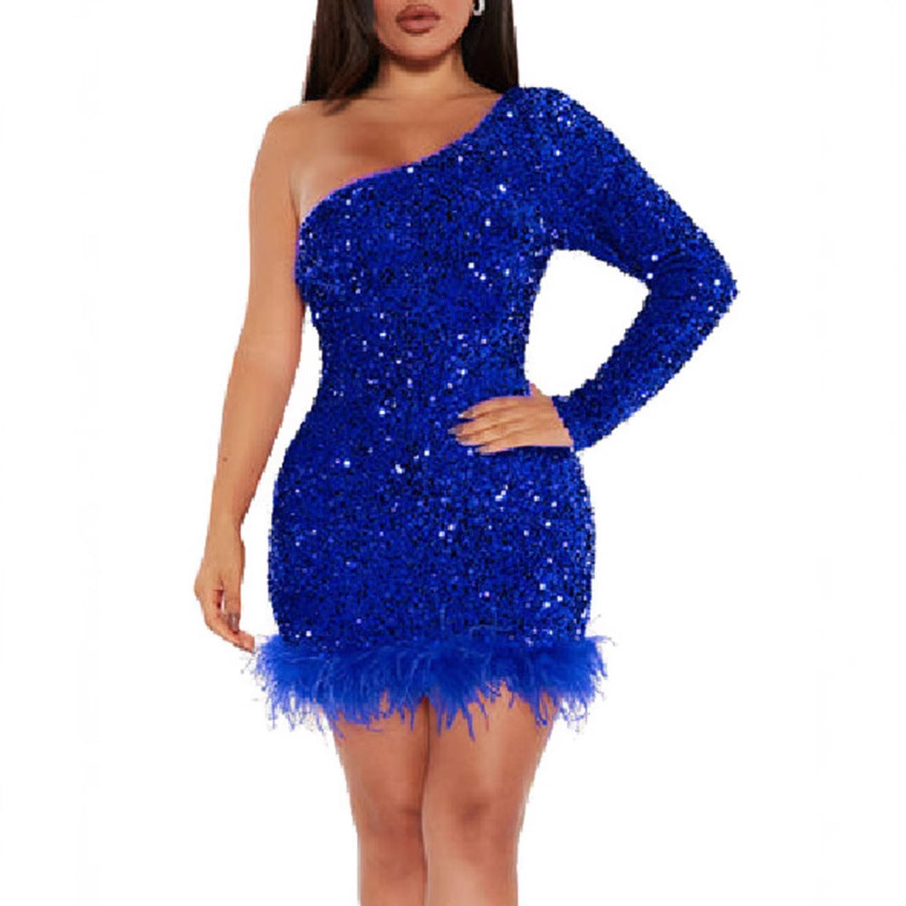 Damen Minikleid Pailletten Asymmetrisch Eveloria