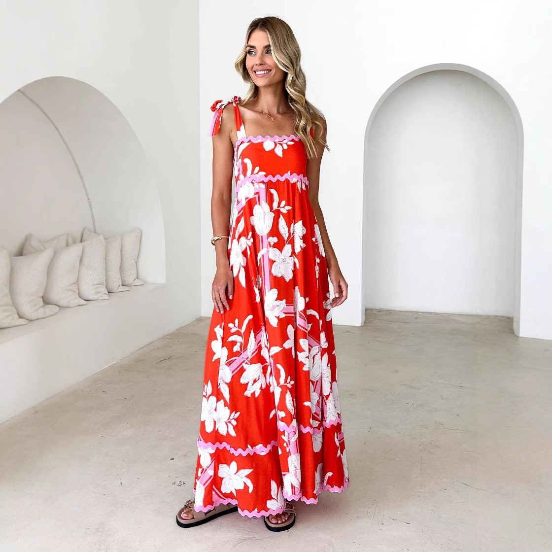Damen Maxikleid mit Trägerdesign und Druck