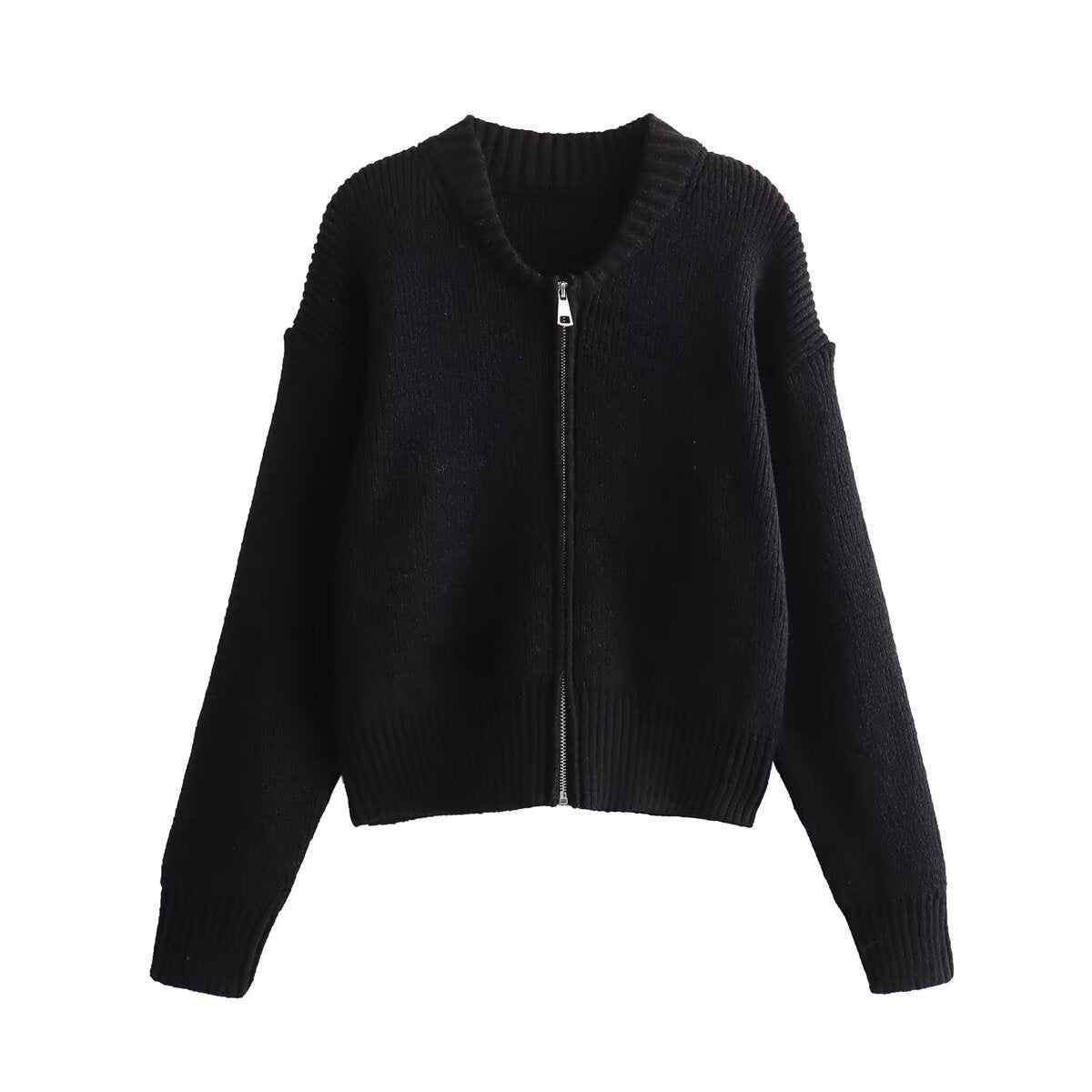 Damen Strickjacke Voluminöse Ärmel Reißverschluss Eveloria
