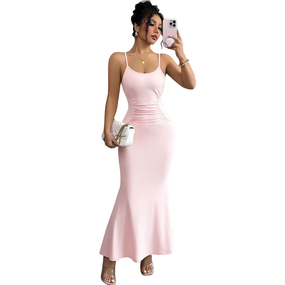 Damen Maxikleid Spaghettiträger Raffiniertes Drapierdesign Eveloria