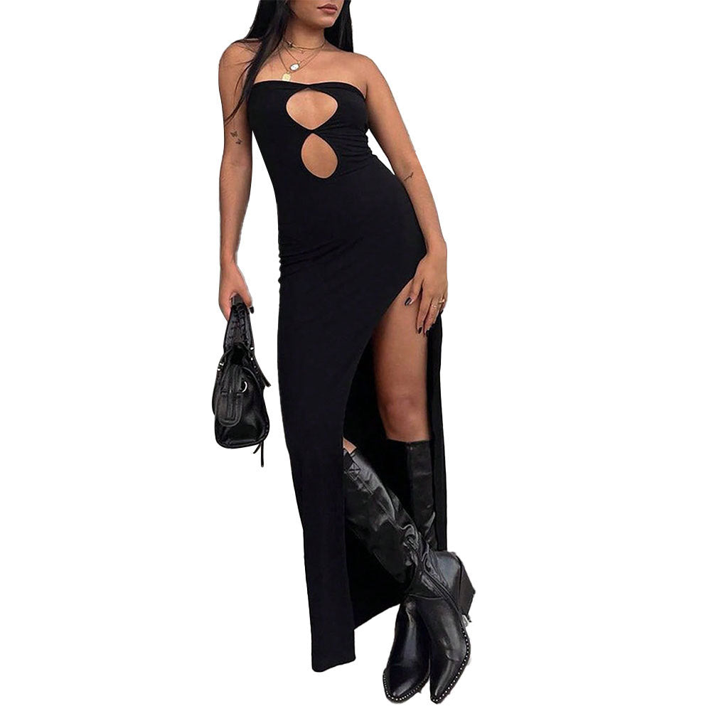 Damen Maxikleid Asymmetrischer Schlitz Cut-Out-Details Eveloria