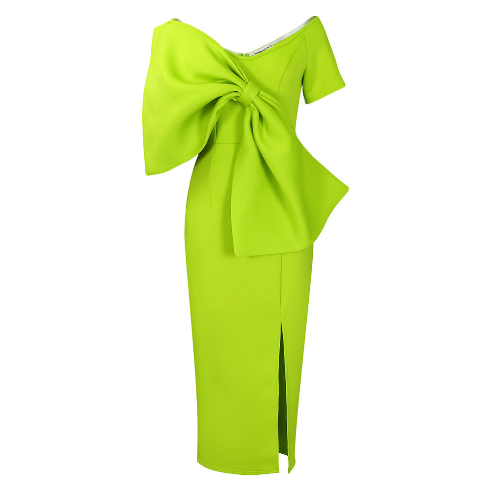 Damen Kleid Figurbetont Voluminöser Schleifen-Detail
