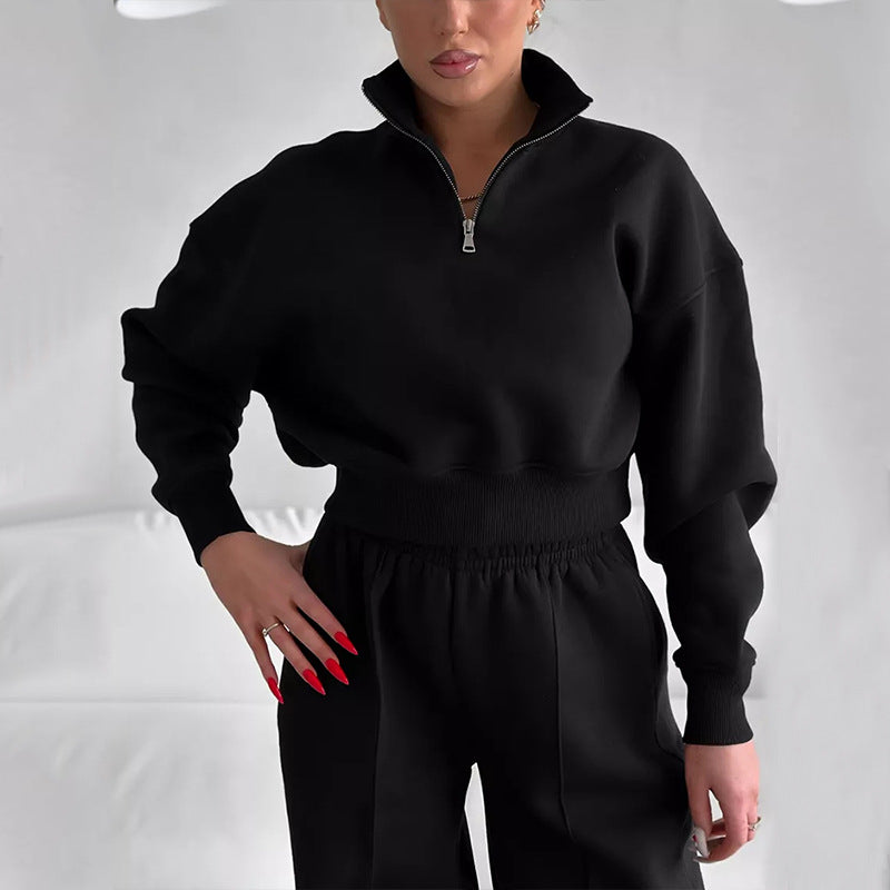 Damen Sweatshirt Hochkragen Bequem Grau Eveloria