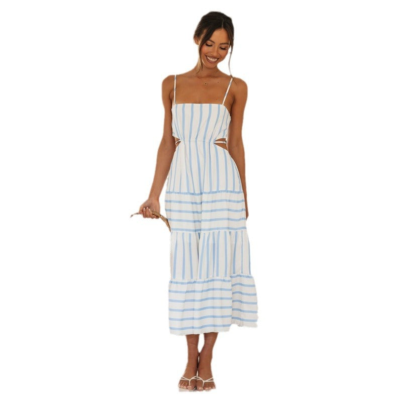 Damen Maxikleid Gestreift Cut-Out-Elemente Eveloria
