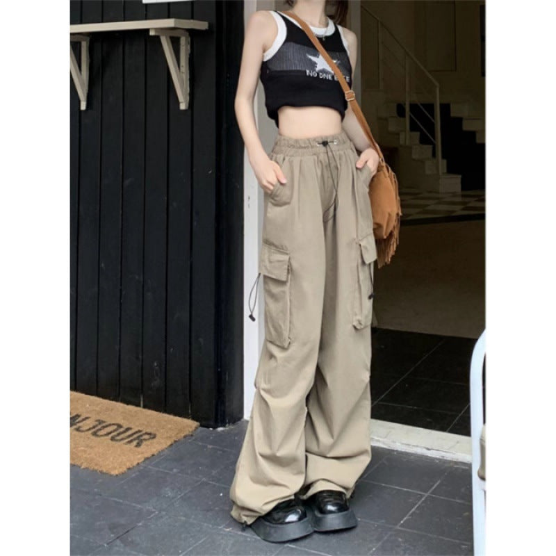 Eveloria Damen Cargo-Hose Elastischer Bund Seitliche Taschen Beige