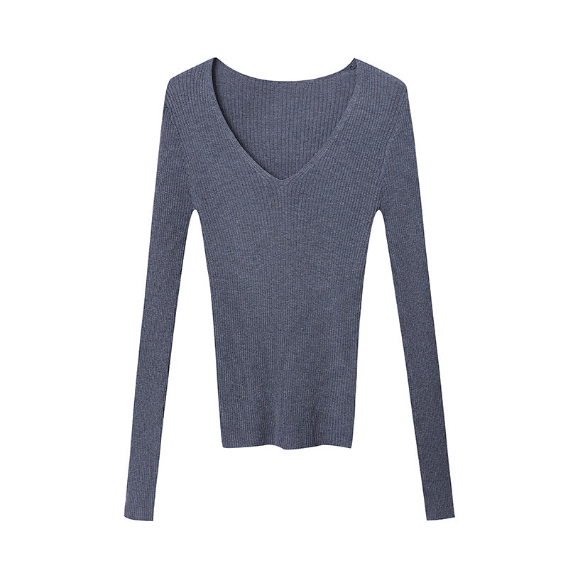 Damen Langarmshirt Feinripp V-Ausschnitt Eveloria