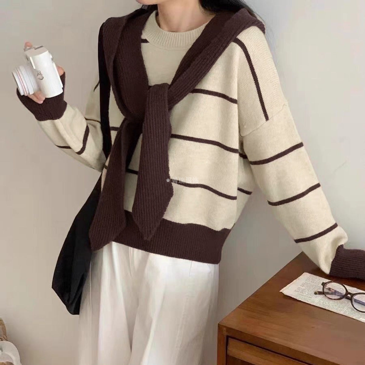 Damen Pullover Lässig Mit Bindegürtel Eveloria
