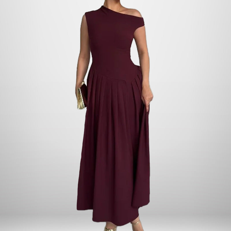 Damen One-Shoulder Maxikleid mit Faltenwurf und fließendem Rock