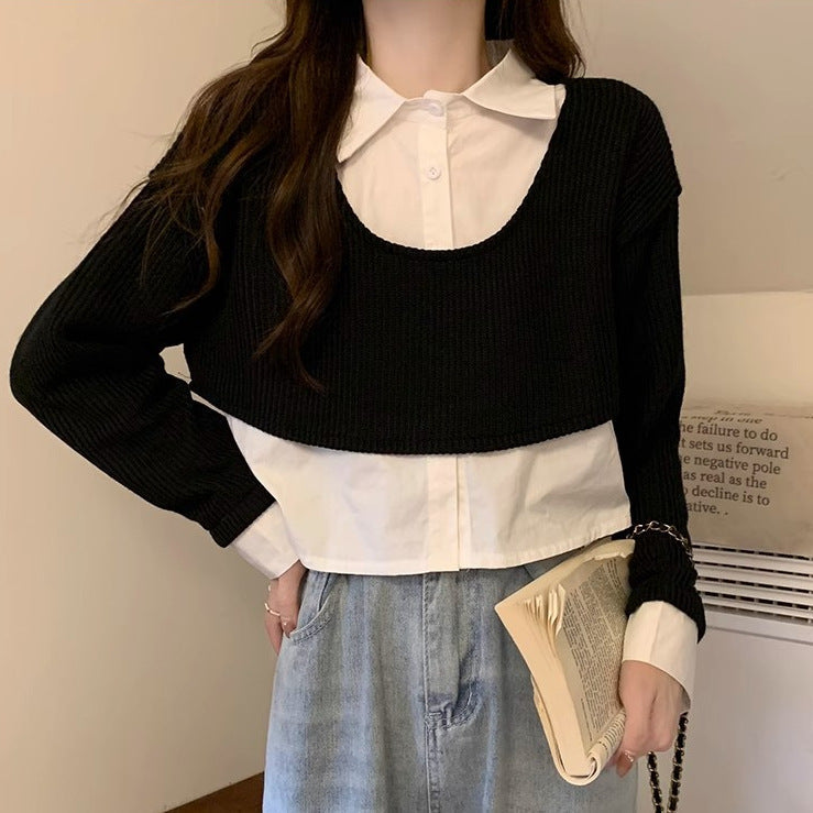 Damen Strickpullover mit Hemd Cropped Ausführung
