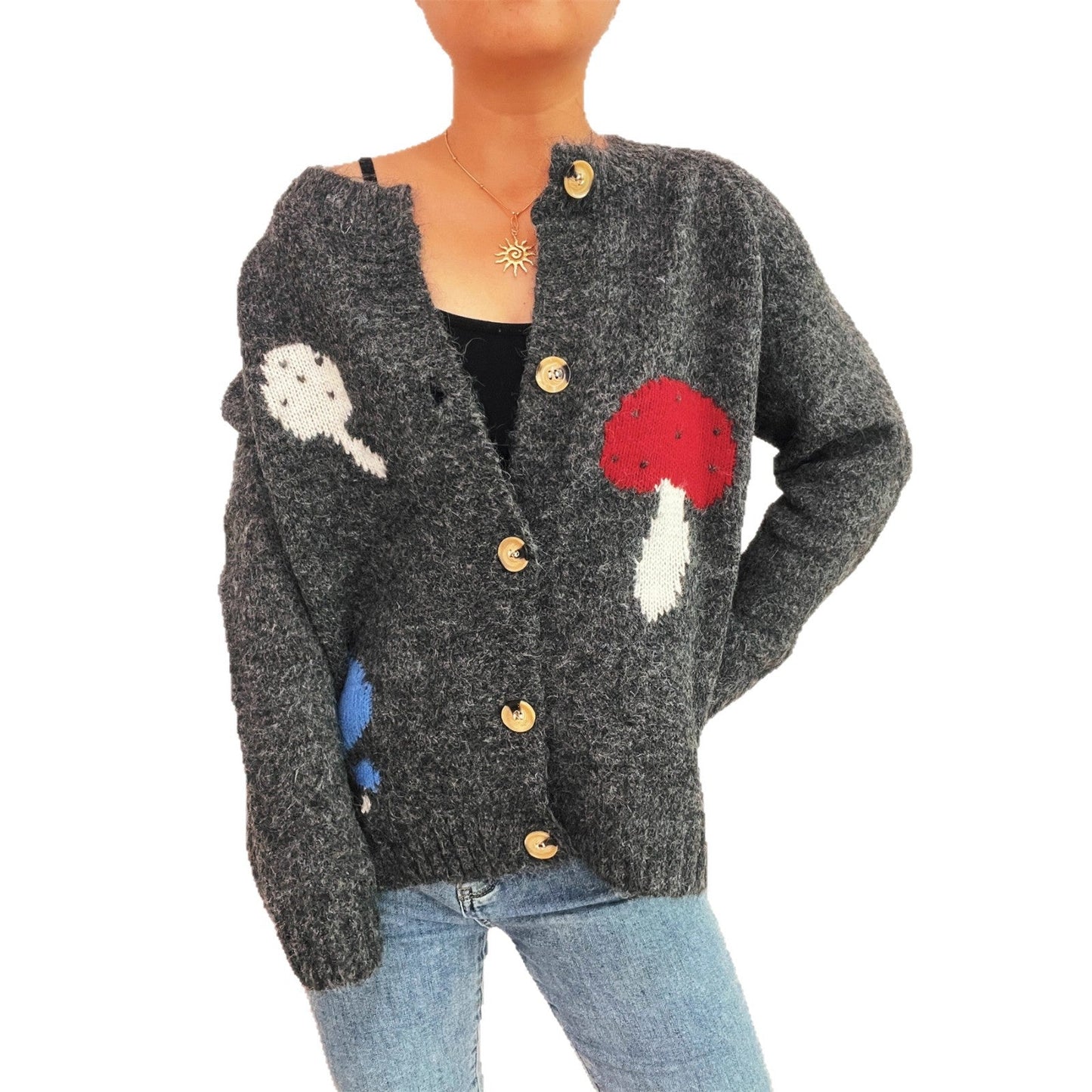 Damen Strickjacke Pilzmuster Eveloria
