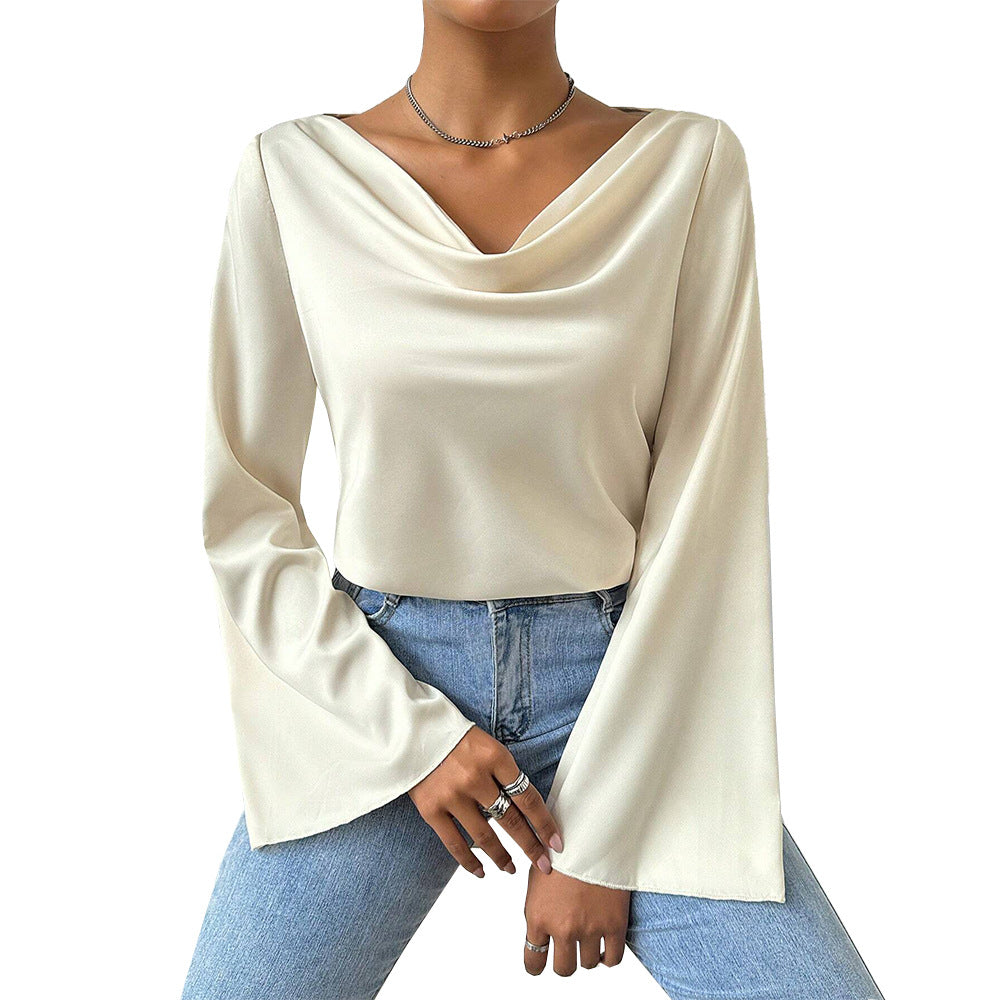 Damen Bluse Langärmlig Wasserfallausschnitt Eveloria